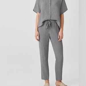 Eileen Fisher Moon Puckered Organic Linen Tapered Ankle Pants – Size M